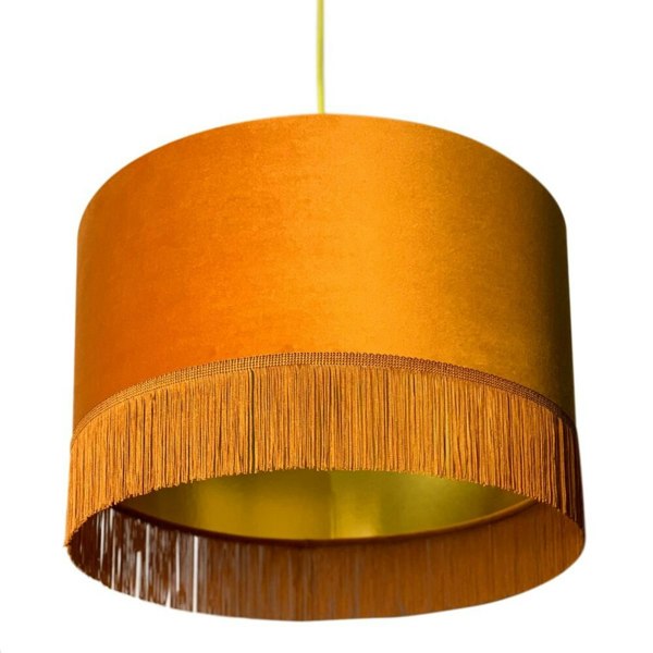 Love Frankie Rust Velvet Lampshade with Gold Lining & Fringing