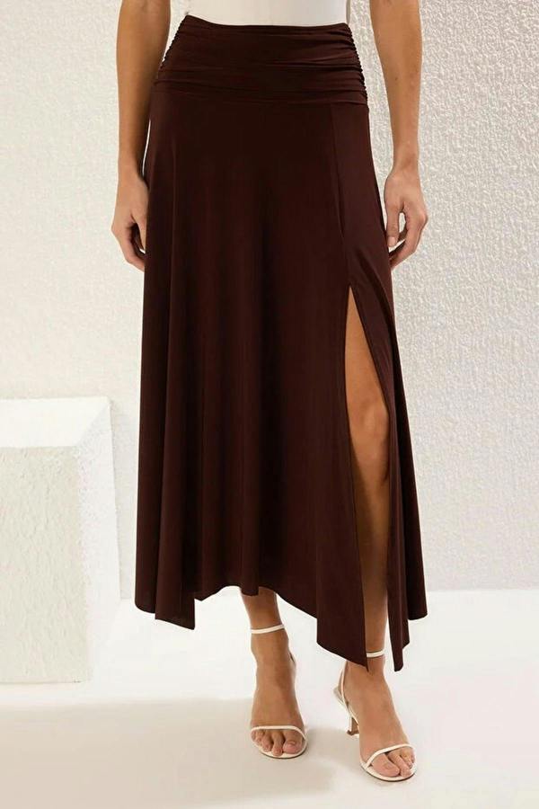 WOVCOR Waist Detail Slit Stretch Knit Maxi Skirt