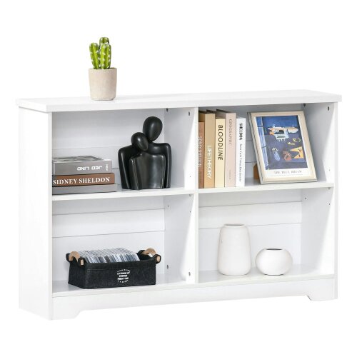 Wyld Haus Sorano Wood White 2 Tier Cube Bookcase With 4 OFauxn Compartments 118 x 29 x 76cm