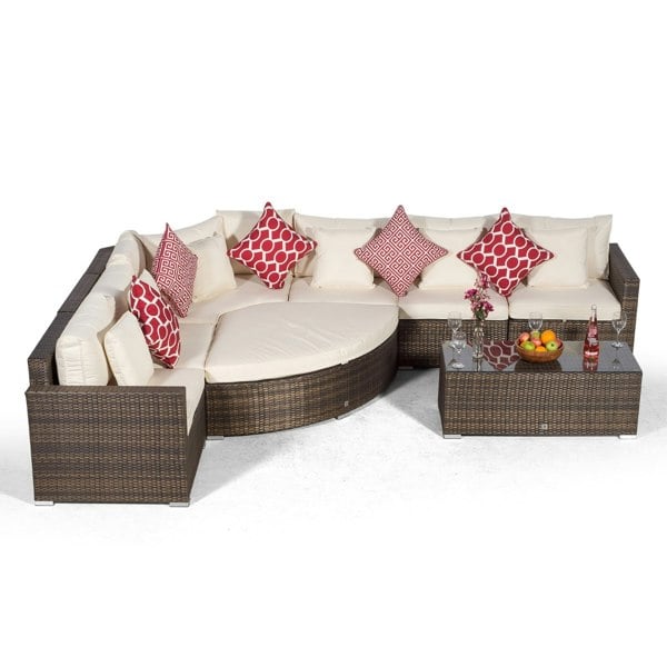 Giardino Santorini L Shape Modular 6 Seat Rattan Corner Sofa Set With Large Coffee Table & Daybed Ottoman