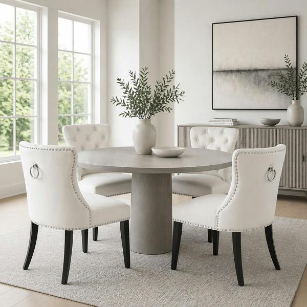 Groundlevel Set of 2 Studded Velvet Dining Chairs with Ring Knocker