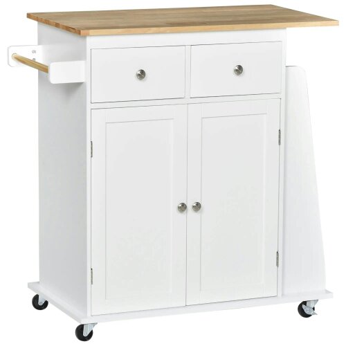 Wyld Haus Rubberwood Top Kitchen Island On Wheels With Cabinets Drawers Spice Rack And Shelves