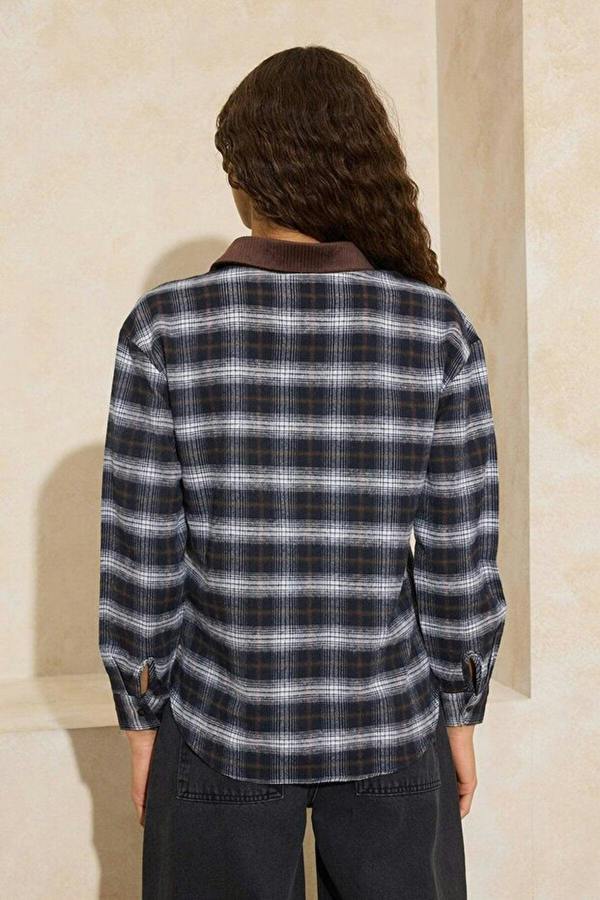 WOVCOR Argyle Ribbed Collar Oversize Flannel Shirt