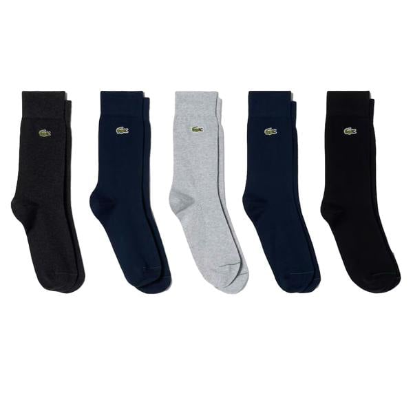 Lacoste Organic Stretch Cotton 5 Pack Socks Navy/Grey/Black