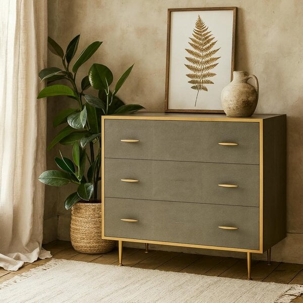 Wyld Haus Verona Grey Shagreen and Gold Chest of Drawers