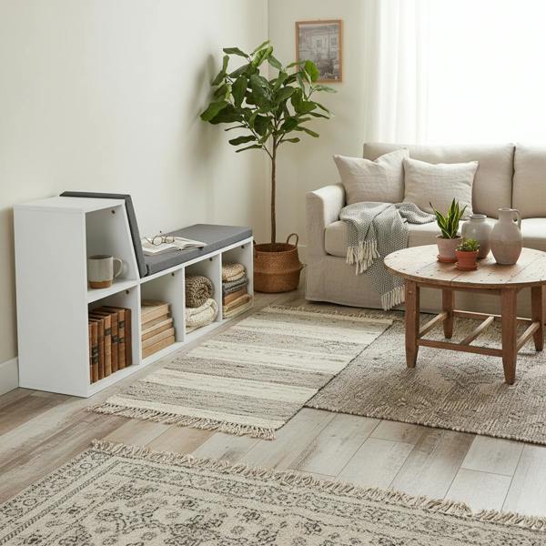 Wyld Haus Litadi Wood White Cube Bookcase With Cushioned Seat And Storage Cabinet
