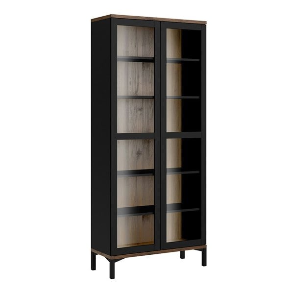 Furniture To Go Display Cabinet Glazed 2 Doors in Black and Walnut