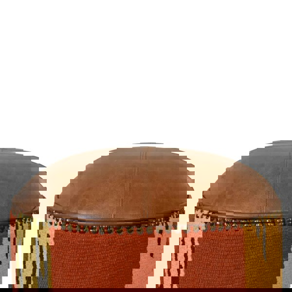Artisan Furniture Durrie & Leather Mixed Footstool