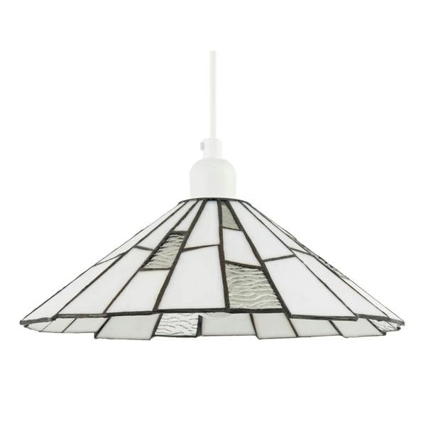 Contemporary White Tiffany Pendant Light Shade with Clear Accents Image 1