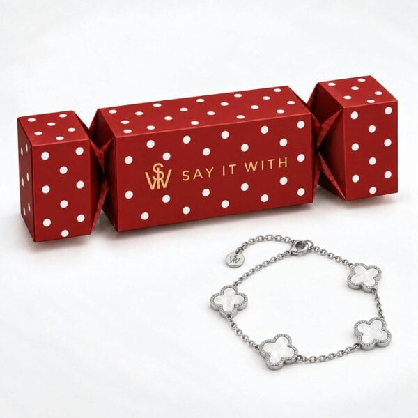 Say It With *LIMITED EDITION* Pearl Clover Christmas Cracker - Silver