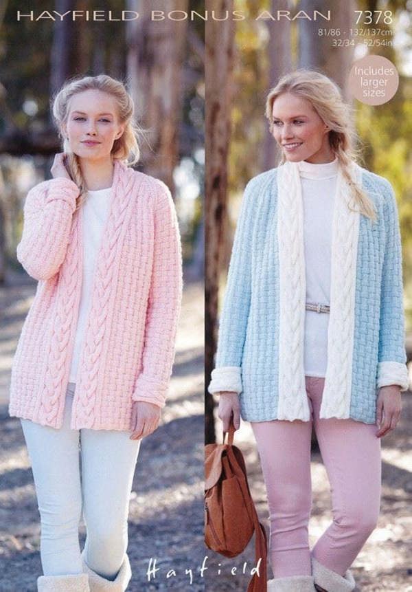 Hayfield Bonus Aran Knitting Pattern 7378, Jackets for Women, 32 - 54 Inches - Advanced