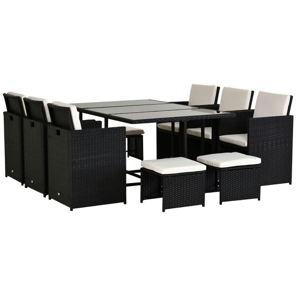 Wyld Haus Lokeha 10 Seater Black Rattan And Cream Outdoor Dining Set