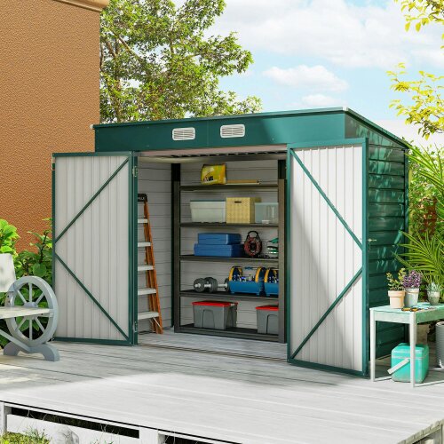 Outsunny 8 x 4FT Metal Garden Storage Shed with Double Doors, Green