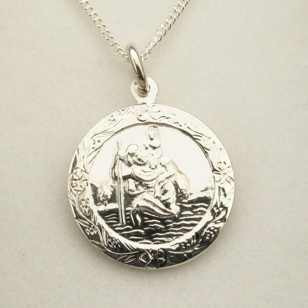 Christopher James of London Sterling Silver Patterned St Christopher Pendant With Optional Personalisation and Chain