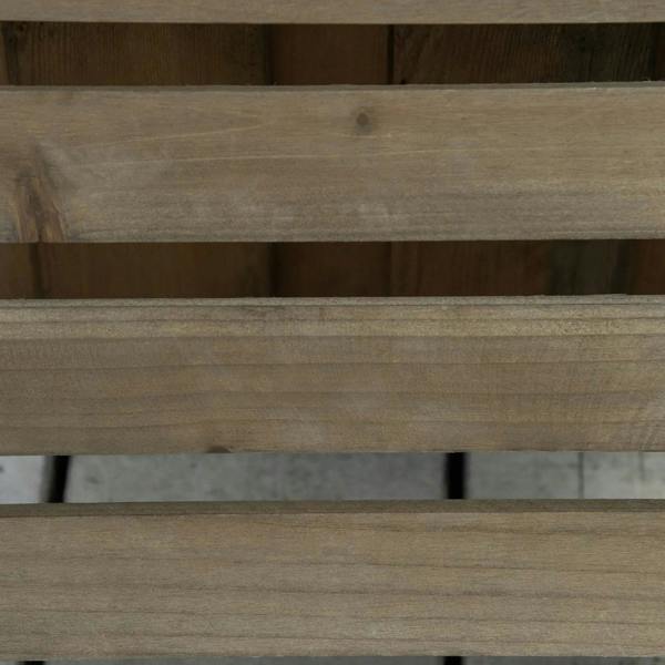 Dark brown wooden slat platform underside for a plant pot caddy