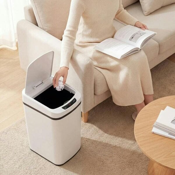 12L Sensor Bin, Automatic Touchless Motion Sensor Kitchen Bin with Fingerprint Resistant Stainless Steel, White