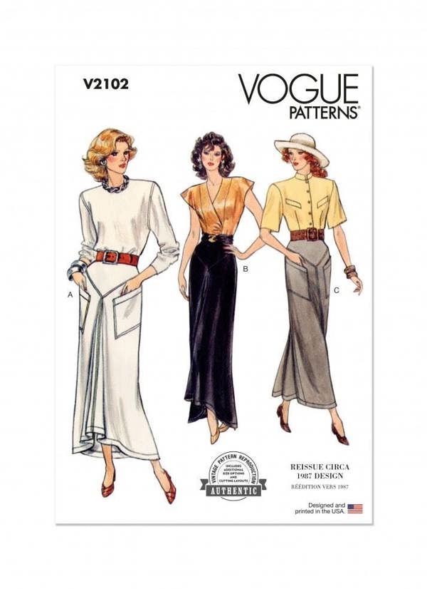Vogue Sewing Pattern 2102, Skirts, Vintage Style for Women, H5 (6-8-10-12-14) - Intermediate