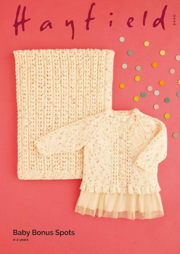 Hayfield Baby Bonus Spots DK Knitting Pattern 5440, Blankets, Cardigans for Baby, 0 - 2 Years - Intermediate