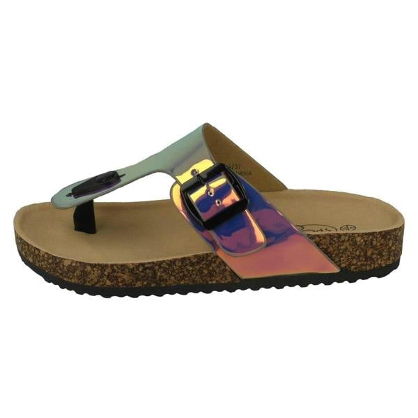 Spot On Ladies Spot On Flat Hologram Sandals