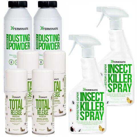 Xterminate Insect Killer Spray 2 x 1L, 4 x One Click 2 x 400g Dusting Powder for 2-3 Rooms