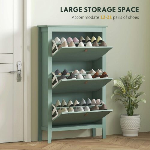 Wyld Haus Diveve Wooden Mint Green Modern 3 Drawer Shoe Cabinet Faux Leather Handles