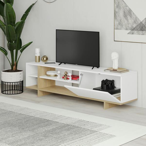 Decortie Modern Stockton TV Unit up to 65 Inch TVs 4-open Shelf Flip-Door Storage TV Cabinet 35.6x160cm Living Room