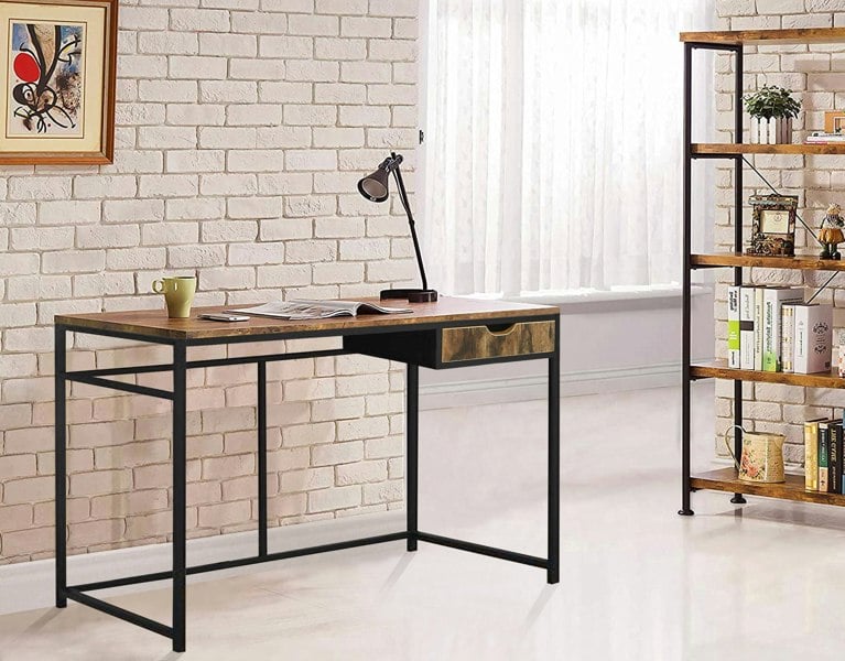 MDA Designs Ottawa Home Office Study Ergonomic  PC Study Writing Desk Table Workstation with Drawer Nutmeg Black
