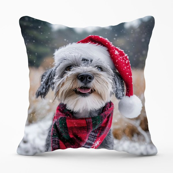 Warren Reed Snowy Christmas Dandie Dismount Terrier Cushion