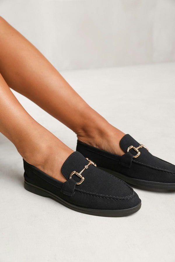 Where's That From Italy Wide Fit Slip on Loafer With Metal Detailing in Black Suede