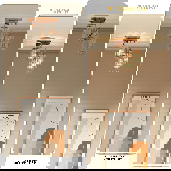 Emitto Crystal Ceiling Light 3 Light E27 Chandelier Semi Flush Mount Lamp Gold