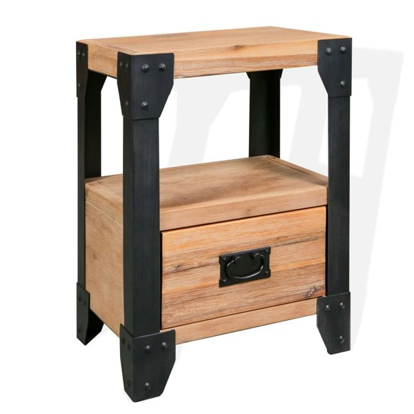 Berkfield Nightstand Solid Acacia Wood Steel 40x30x54 cm