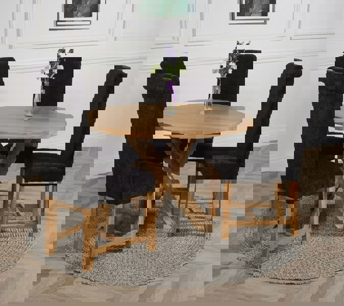 That's Furniture Oregon Round Oak Dining Table with Washington Fabric Chairs