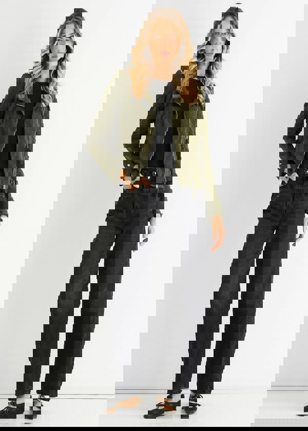 Gini London Khaki Corduroy Biker Zip Up Jacket