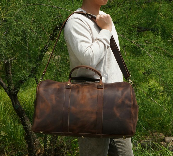 Touribag Genuine Leather Holdall - Dark Brown