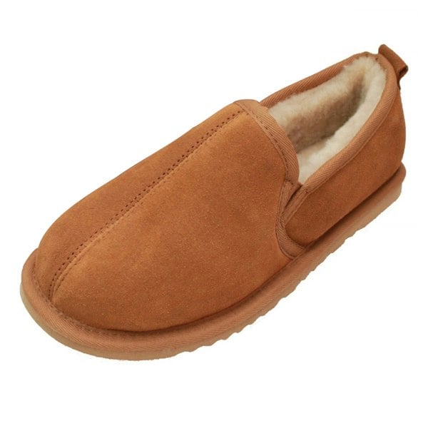 Eastern Counties Leather Mens Sheepskin Lined Hard Sole Slippers - Chestnut