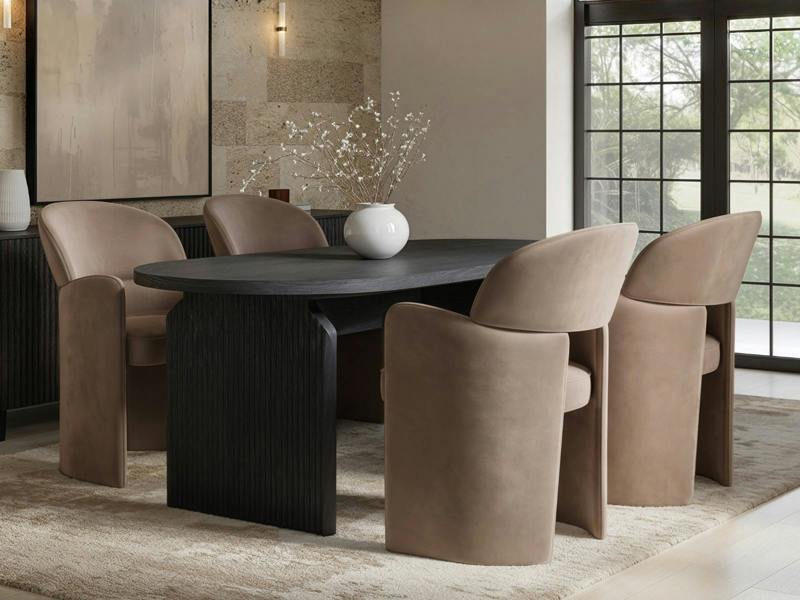 Varm & Estella Black Dining Table with Velvet Chairs-Table + 4 Chairs Brown