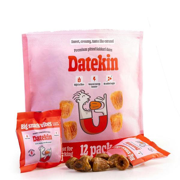 Datekin Sukkari Dates Family Bag (12 x 30g Packs) – Premium Soft Golden Dates | Healthy on-the-go Snacks | 100% Natural Superfood