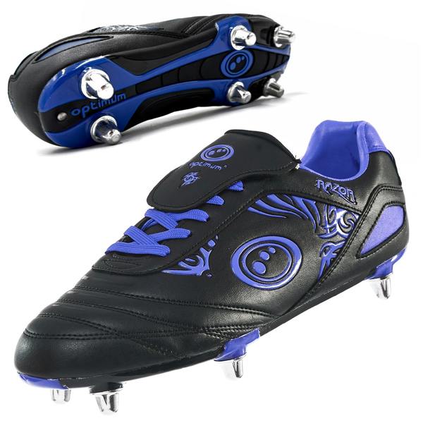 Optimum Razor Junior Rugby Boots Blue/Black – 6-stud metal traction and lightweight lace-up features