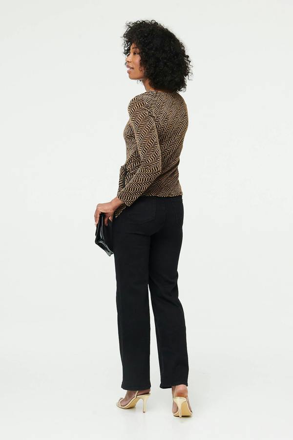Gold | Abstract Long Sleeve Tie Waist Top