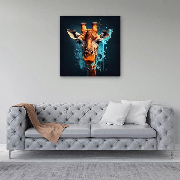 Warren Reed Blue Giraffe Face Splash Art Canvas