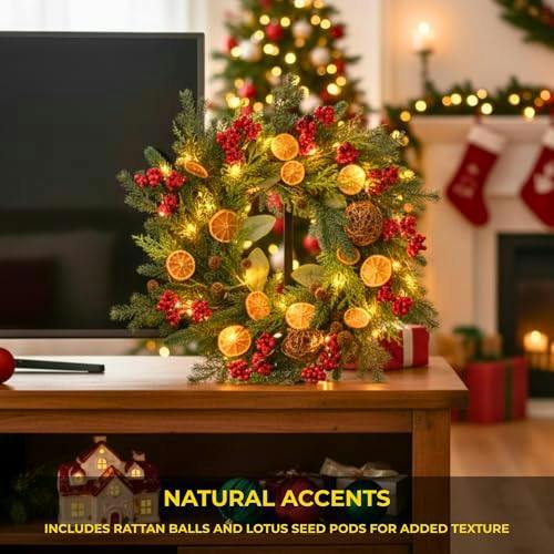 24 Inch Orange and Berry Christmas Wreath for Indoor and Sheltered Outdoor Seasonal Display image 6