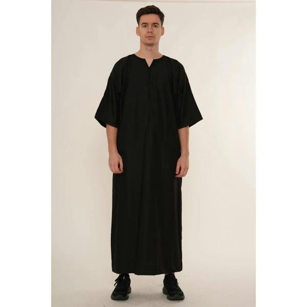 TT-006 - Men's Emirati Omani Half Sleeve Thobe - Black - Thobez - 18