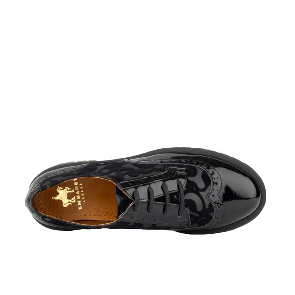 Embassy London Artisan - Black Floral - Women's chunky sole derby shoe with brogue details