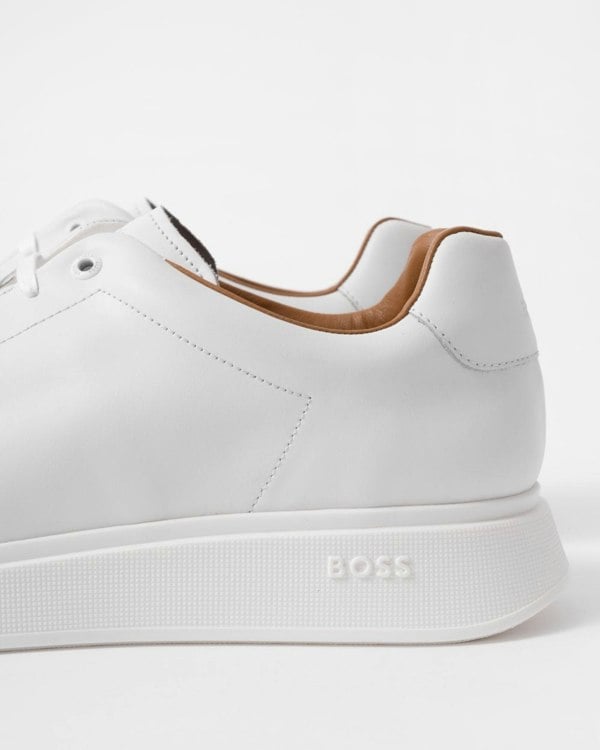 BOSS Orange Bulton Runn Mens Polished Leather Trainers With Rubber Outsole NOS - White 100