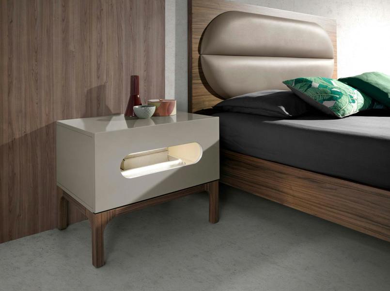 Angel Cerdá Grey and Walnut Wood Bedside Table With Interior Lighting 7144
