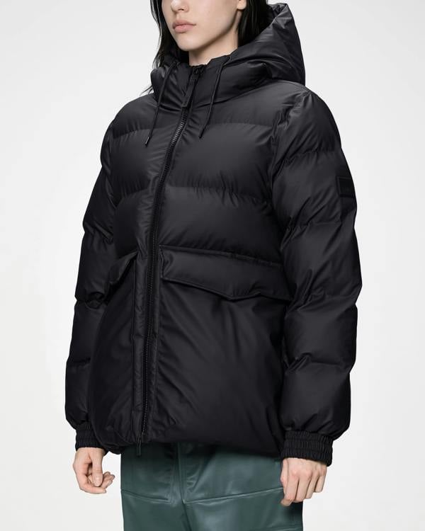 Rains Alta Womens A - Line Puffer Jacket - 01 Black | CHO | Designer Womens Puffer Jackets