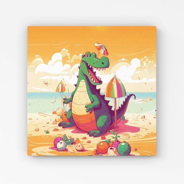 Warren Reed Crocodile On A Beach Holiday Canvas