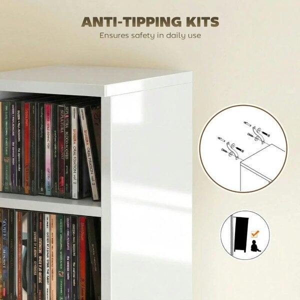 Bobobiy Set of 2 CD Media Display Shelf Unit Tower Rack with Adjustable Shelves, High Gloss White