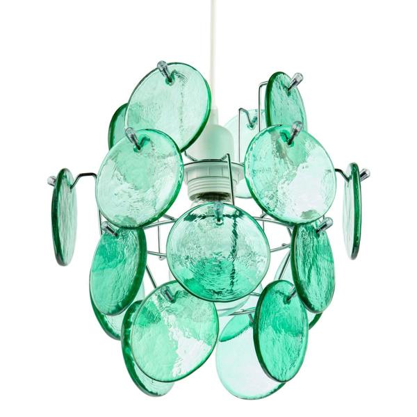 Modern Pendant Lighting Shade with Layered Emerald Green Glass Discs Image 4