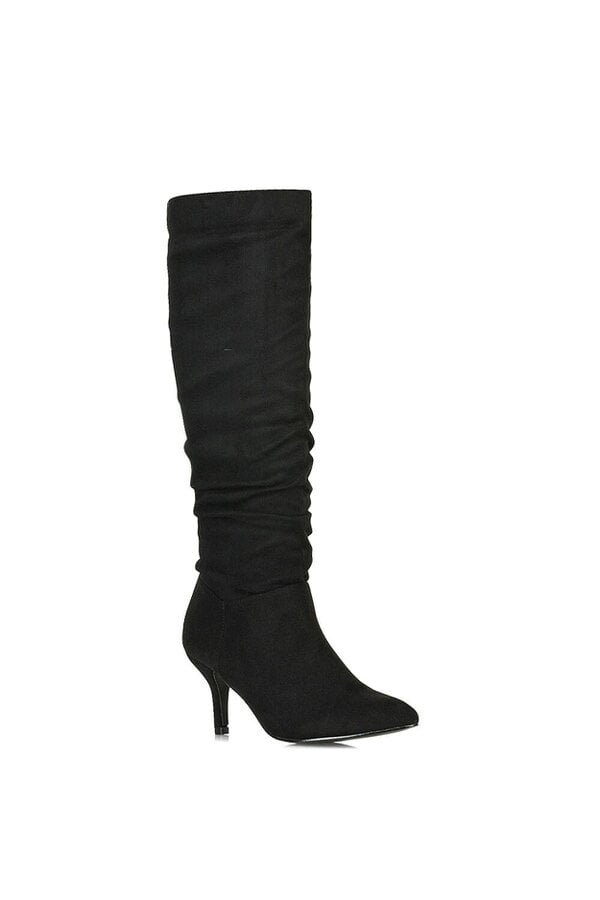 XY LONDON Ruched Knee High Pointed Mid Stiletto Heel Boots